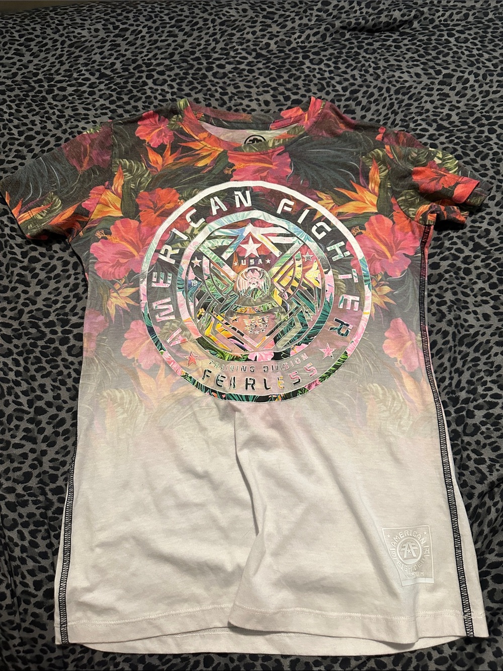 American Fighter Floral Emblem Tee - Pink, Green & Yellow SZ XS